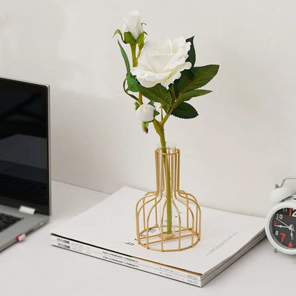 Simple Golden Glass Vase Flower Stand Iron