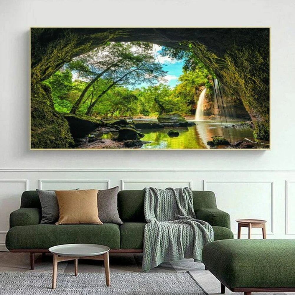 Modern Fall Canvas Wall Art Autumn Trees Forest Stream Waterfall