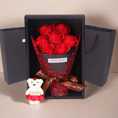 7 Heads Artificial Rose Bouquet Little Bear Gift Box Handmade