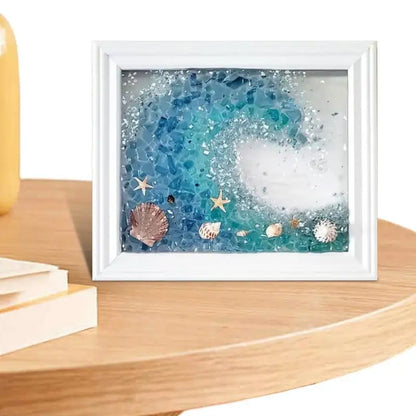 Sea Glass Art Handmade White Framed Wall Decor