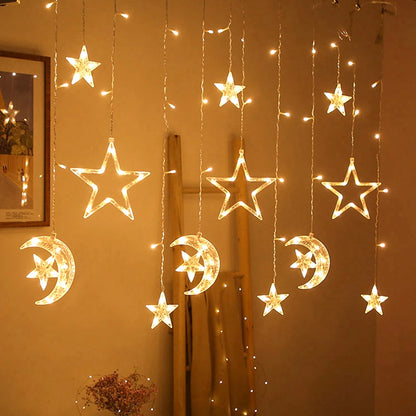 Star Moon Curtain Garland String Light Aid Ramadan Mubarak