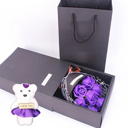 7 Heads Artificial Rose Bouquet Little Bear Gift Box Handmade