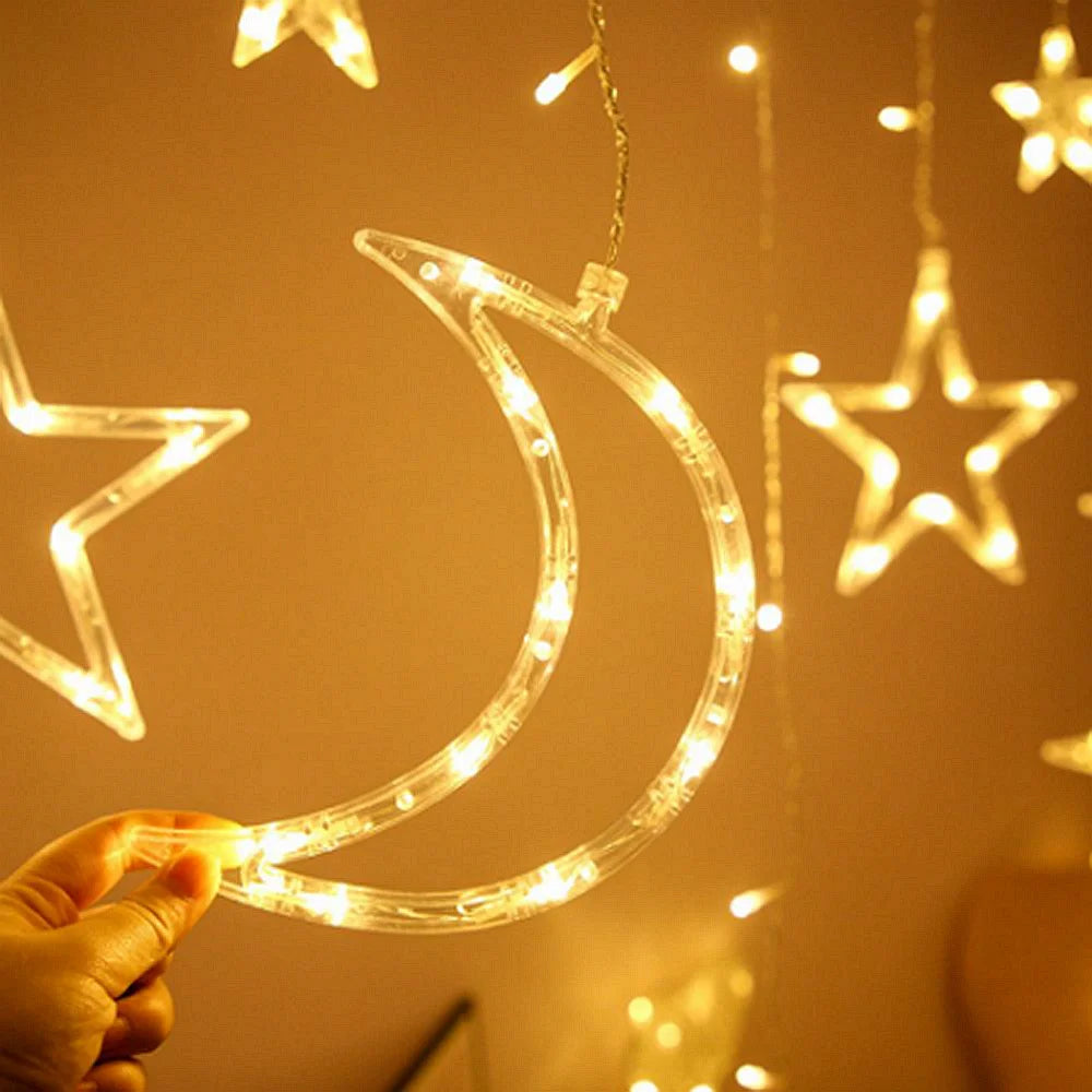 Star Moon Curtain Garland String Light Aid Ramadan Mubarak