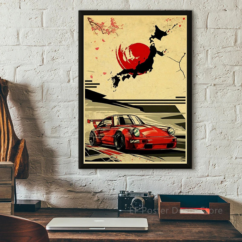 Japanese Cars Samurai Poster Painting Wall Picture