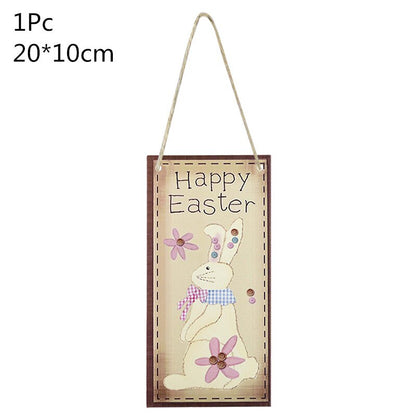 HAPPY EASTER Party Door Hanging Sign Wooden Easter Egg Rabbite Bunny For Home Decor Easter Wreath Supplies Wood Crafts Ornaments