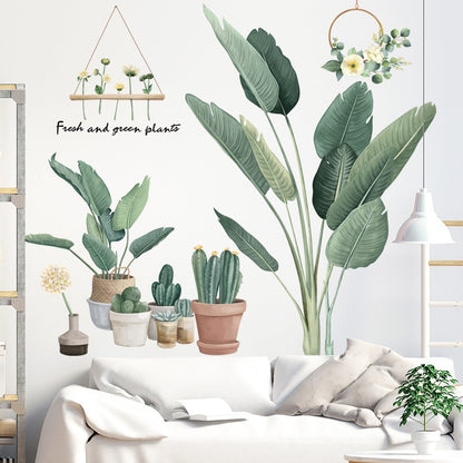 Nordic Large Green Leaf Potted Wall Stickers for Home Decor Removble Viny Wall Decals for Living room Bedroom Wall Decor Murals