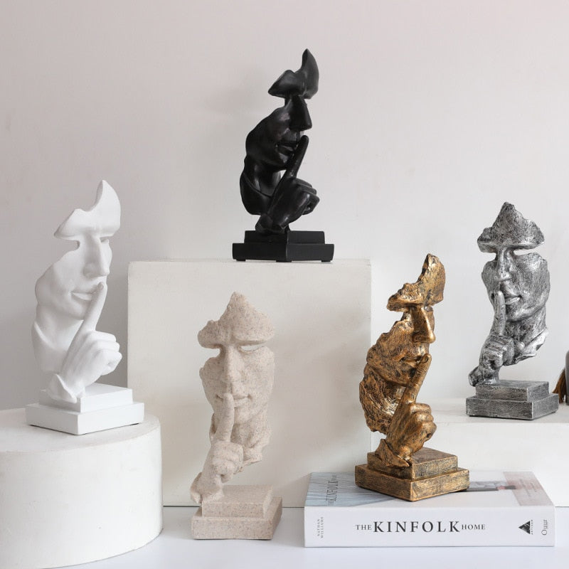 Resin Sculpture Nordic Home Decoration Silence Is Gold Statue Office Living Room Desktop Decoration Creative Model Art Supplies