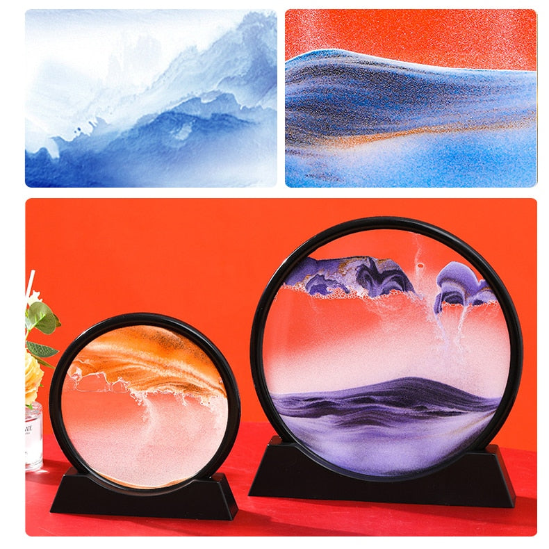 Moving Sand Art Picture, Round Glasses Deep Sea In Motion Display