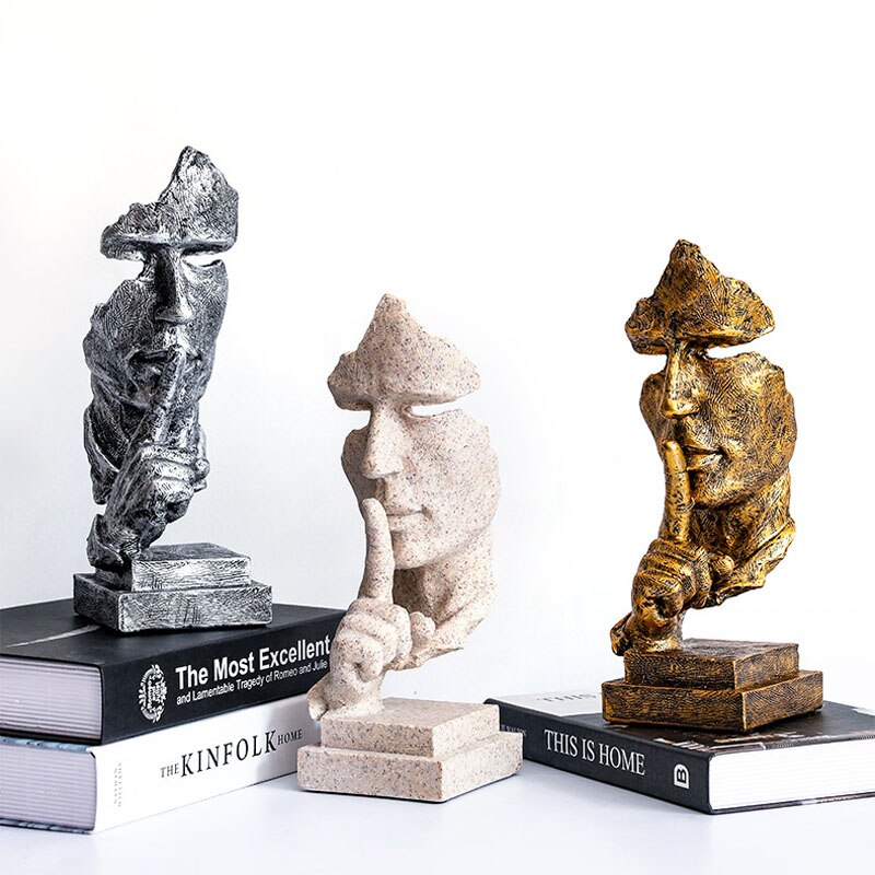 Resin Sculpture Nordic Home Decoration Silence Is Gold Statue Office Living Room Desktop Decoration Creative Model Art Supplies