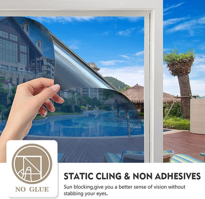 One Way Mirror Window Privacy Film Daytime Anti UV Sun Blocking Heat Control Reflective Window Tint for Home Office Living Room