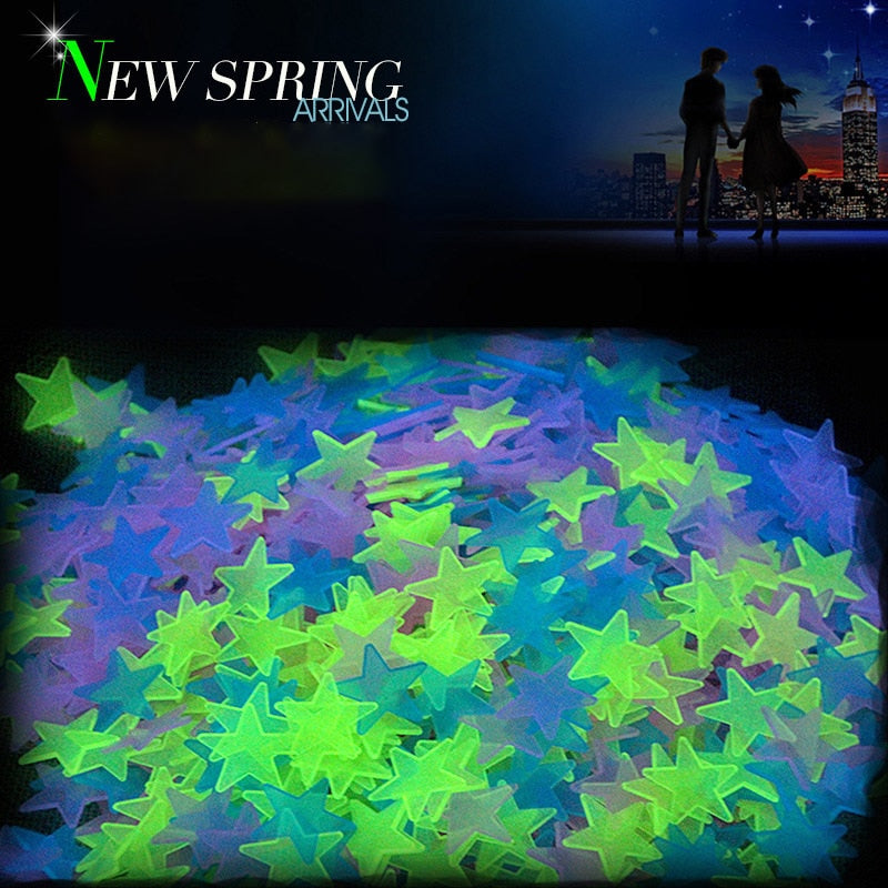 Luminous 3D Stars Glow In The Dark Wall Stickers For Kids Rooms.