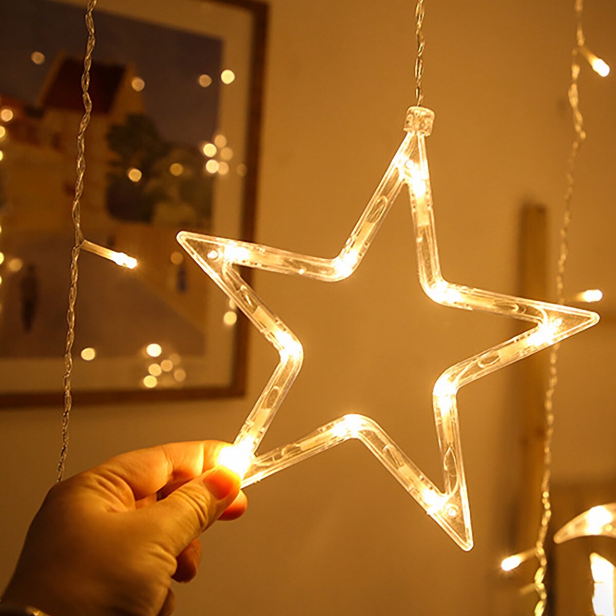 Star Moon Curtain Garland String Light Aid EID Mubarak Ramadan Decoration for Home Arabic Islam Muslim Event Party Supplies 2023