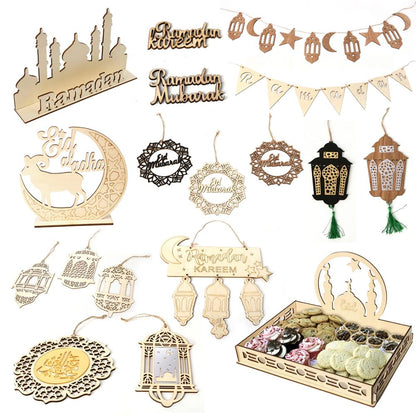 Fengrise Wooden EID Mubarak Decor 2022 Happy Ramadan Decor for Home Islamic Muslim Party Supplies Ramadan Kareem Eid Al Adha