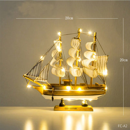 Wooden Sailboat Model Home Decor.