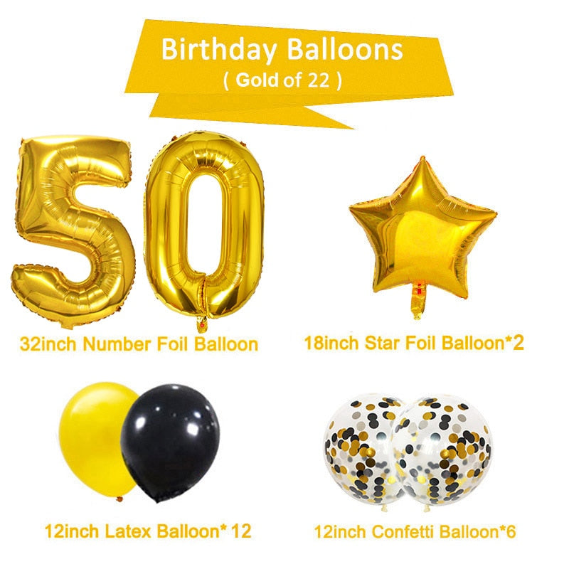 Number 50 Foil Balloon Happy Birthday Party Decorations 50 Years Old Man Woman 50th Gold Black Home Decor Anniversary Supplies