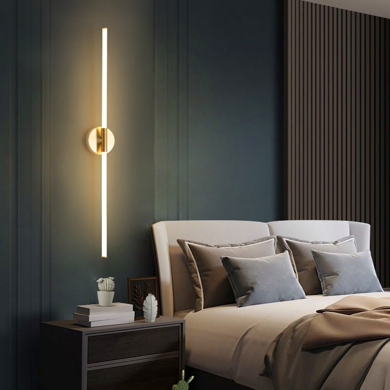 Gold Modern LED brief bedroom study wall lights simple bedside lamp Creative Acrylic light pipe Living room Home wall lamps