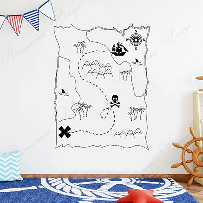 Pirates Captain Pirate Map Treasure Gold Island Wall Sticker Vinyl Home Decor For Kids Room Boys Bedroom Decals Wallpaper 4267