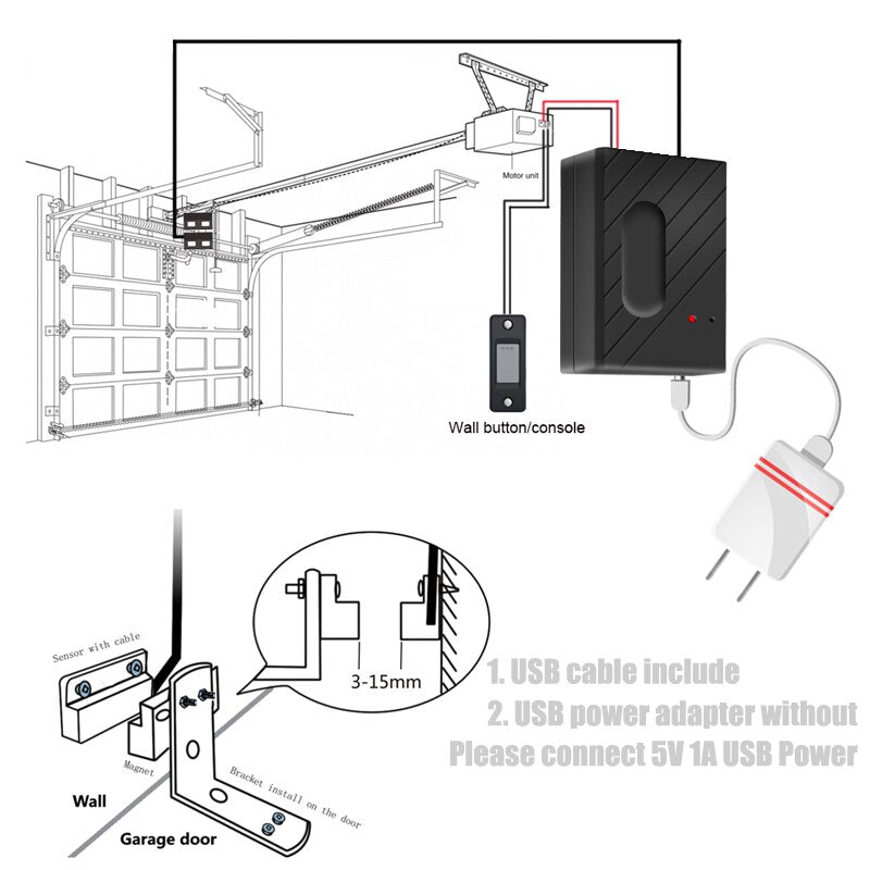 WiFi Garage Door Opener, Smart Gate Door Controller, Compatible With IOS Android APP