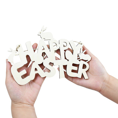 HAPPY EASTER Party Door Hanging Sign Wooden Easter Egg Rabbite Bunny For Home Decor Easter Wreath Supplies Wood Crafts Ornaments