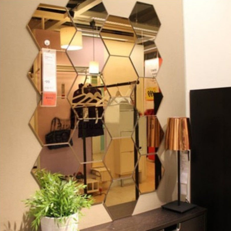 Hexagon Acrylic Mirror Wall Stickers, Mirrored Sticker For Home Decor.