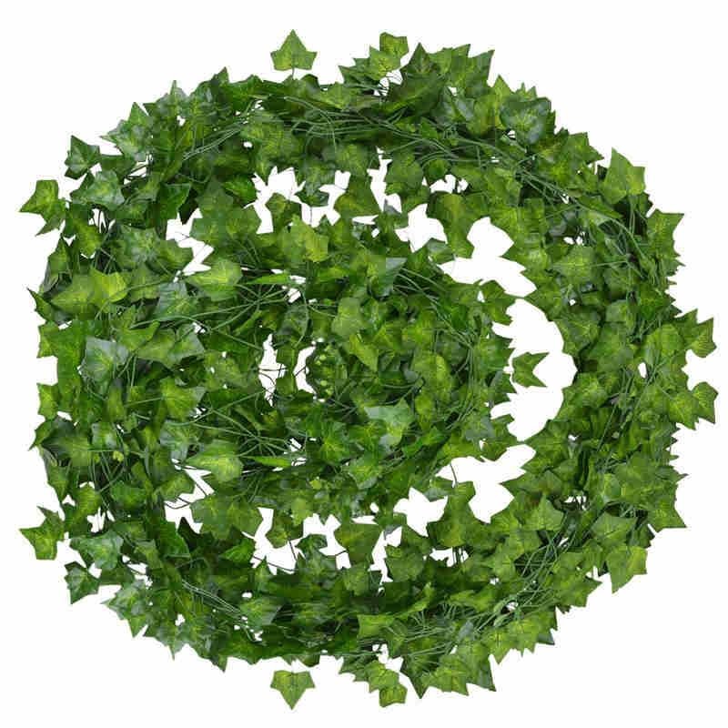 Plastic Rattan String Wall Decoration, Ivy Green Fake Vine Foliage Home Decor.