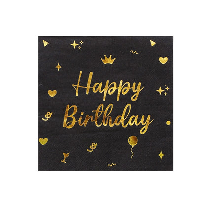 Black Gold Foil Happy Birthday Paper Cups, Disposable Party Supplies