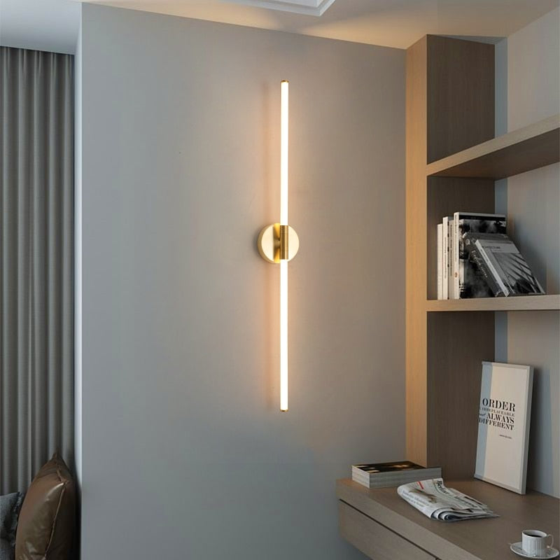 Gold Modern LED brief bedroom study wall lights simple bedside lamp Creative Acrylic light pipe Living room Home wall lamps