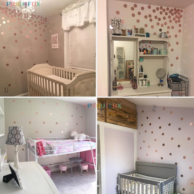 Shiny Rose Gold Polka Dots Wall Stickers Circles DIY Stickers for Kids Room Baby Nursery Room Home Decoration Wall Decals Vinyl