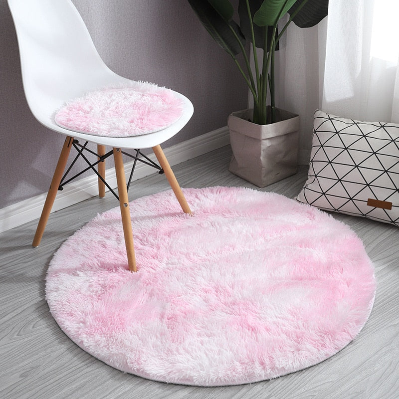 Fluffy Carpet for Living Room Soft Kid Room Round Mat Carpet Anti-slip Floor Mat Home Decor Plush Thick Tie Dyeing Rug Carpet