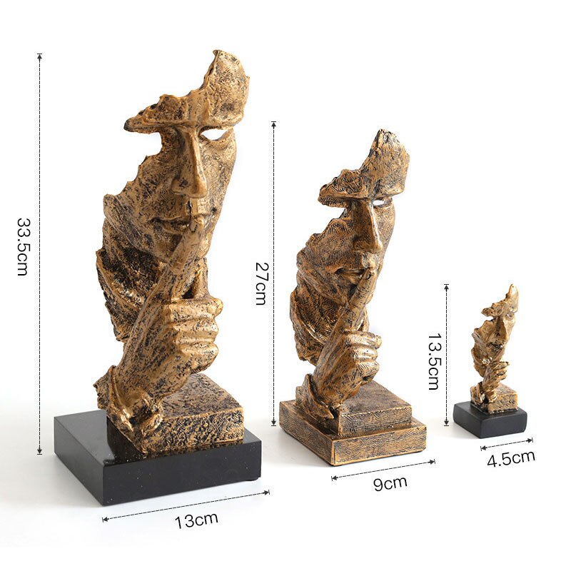 Resin Sculpture Nordic Home Decoration Silence Is Gold Statue Office Living Room Desktop Decoration Creative Model Art Supplies