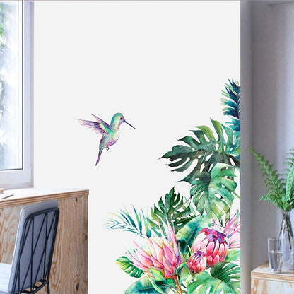 Tropical leaves flowers bird Wall Stickers bedroom living room decoration mural home decor decals removable stickers wallpaper