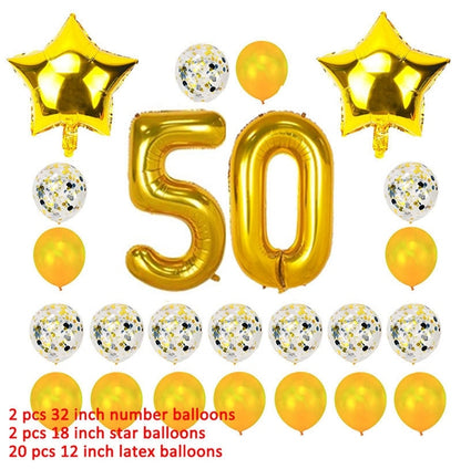 Number 50 Foil Balloon Happy Birthday Party Decorations 50 Years Old Man Woman 50th Gold Black Home Decor Anniversary Supplies