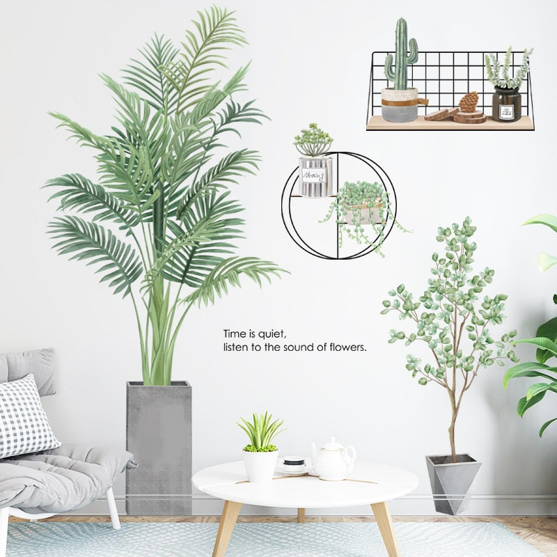 Nordic Large Green Leaf Potted Wall Stickers for Home Decor Removble Viny Wall Decals for Living room Bedroom Wall Decor Murals