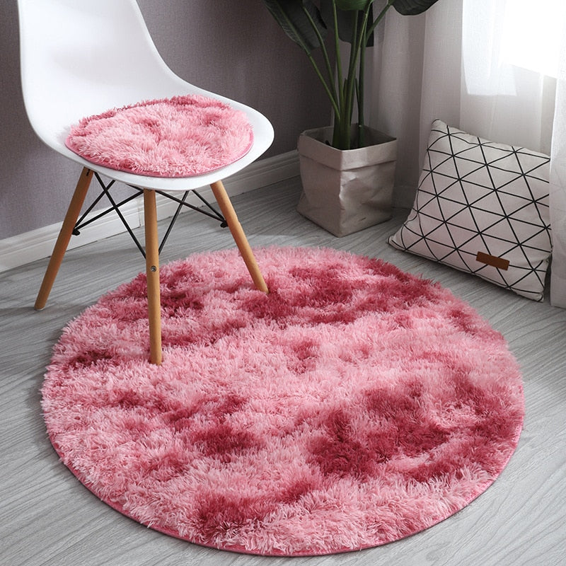 Fluffy Carpet for Living Room Soft Kid Room Round Mat Carpet Anti-slip Floor Mat Home Decor Plush Thick Tie Dyeing Rug Carpet