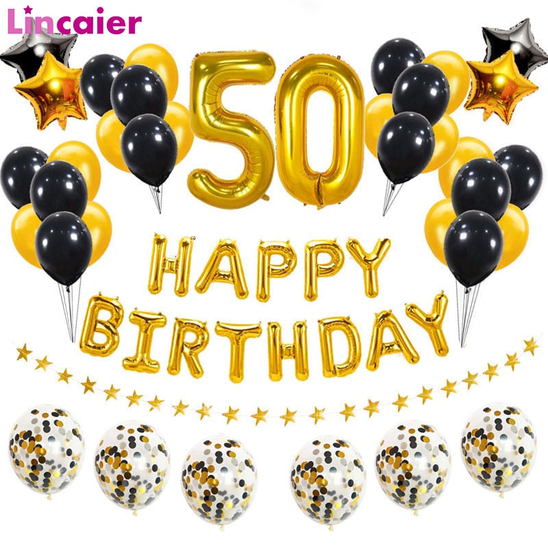 Number 50 Foil Balloon Happy Birthday Party Decorations 50 Years Old Man Woman 50th Gold Black Home Decor Anniversary Supplies