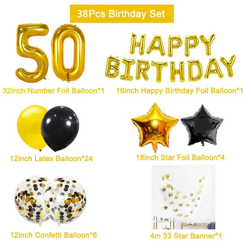 Number 50 Foil Balloon Happy Birthday Party Decorations 50 Years Old Man Woman 50th Gold Black Home Decor Anniversary Supplies