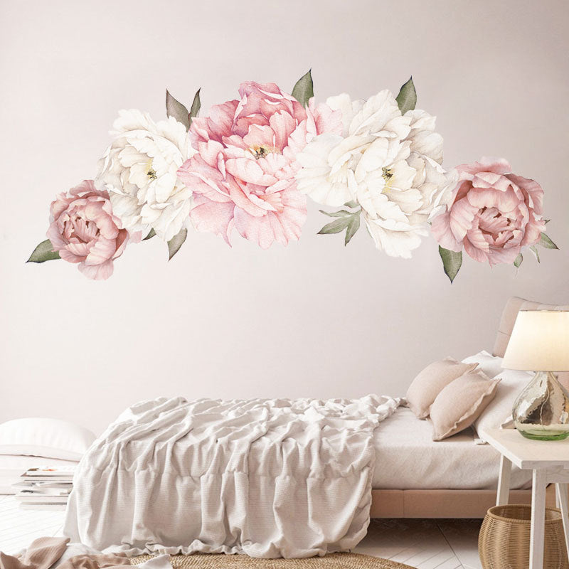 Beautiful Pink Peony Flowers Wall Stickers for Kids Room.