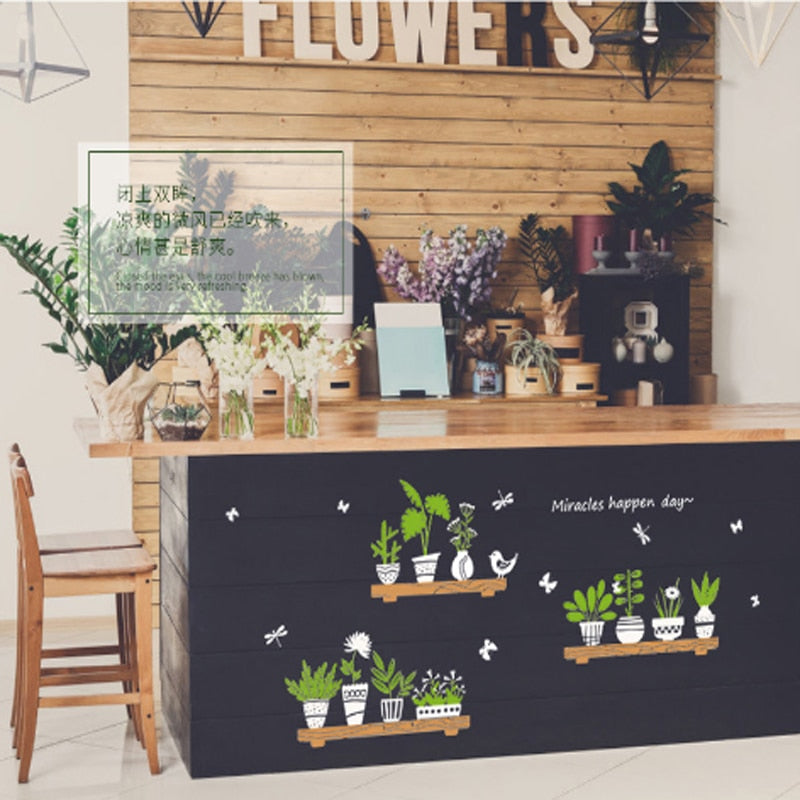 Plant Glass Potted Shop Window Sticker Flower Pot DIY Wall Decals Homen Cafe Decor Waterproof Wallpapers#T2