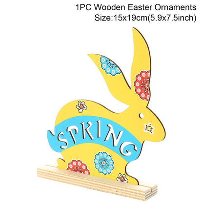 HAPPY EASTER Party Door Hanging Sign Wooden Easter Egg Rabbite Bunny For Home Decor Easter Wreath Supplies Wood Crafts Ornaments