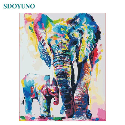 SDOYUNO Oil Painting By Numbers Elephant Animals DIY 60x75cm Frameless Home Decor Digital Painting on canvas For Unique Gift