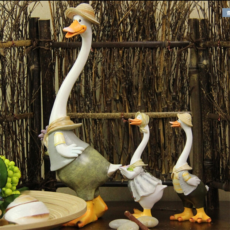 Kawaii Home Decoration Gifts Duck Crafts Ducking Ornaments Rural Style Artificial Daddy Duck Baby Duck Resin Crafts home decor