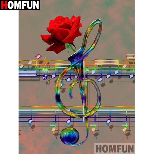 HOMFUN Full Square/Round Drill 5D DIY Diamond Painting &quot;Music rose flower&quot; 3D Diamond Embroidery Cross Stitch Home Decor A21360