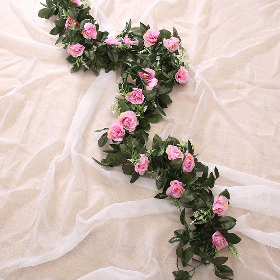 silk artificial rose vine hanging flowers for wall decoration rattan fake plants leaves garland romantic wedding home decoration