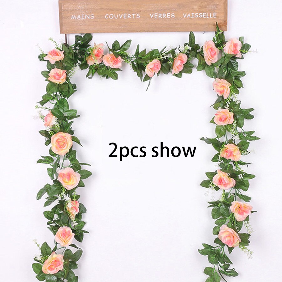 silk artificial rose vine hanging flowers for wall decoration rattan fake plants leaves garland romantic wedding home decoration