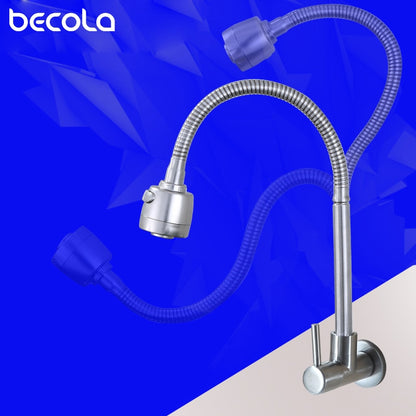 Stainless Steel Wall Mounted Kitchen Faucet Wall Kitchen Mixers Kitchen Sink Tap 360 Degree Swivel Flexible Hose Double Holes