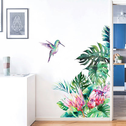 Tropical leaves flowers bird Wall Stickers bedroom living room decoration mural home decor decals removable stickers wallpaper