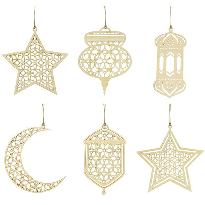 Wooden Crescent Moon Hanging Ornament, Islam Muslim Home Table Decoration.