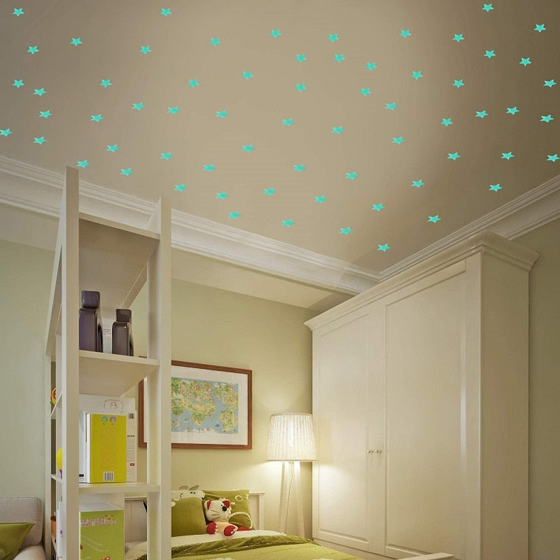 Luminous 3D Stars Glow In The Dark Wall Stickers For Kids Rooms.