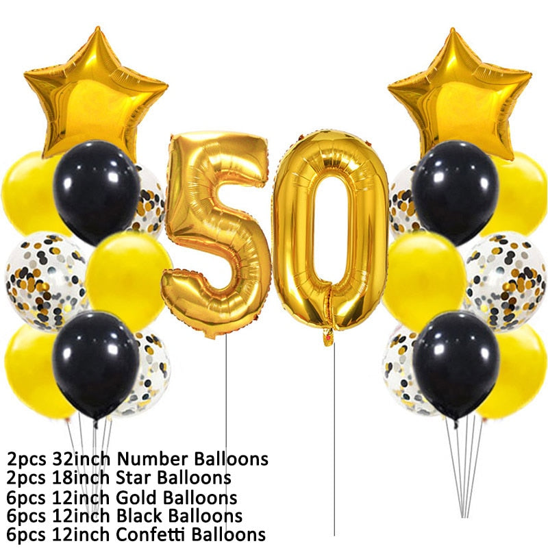 Number 50 Foil Balloon Happy Birthday Party Decorations 50 Years Old Man Woman 50th Gold Black Home Decor Anniversary Supplies