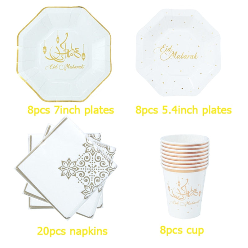 Ramadan Decoration Party Supplies EID Mubarak Paper Plate Cup For Ramadan Mubarak EID Party Home decoration Islam Muslim Party